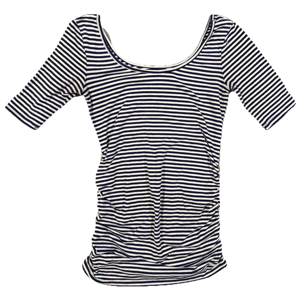 Old Navy Maternity Fitted Short Sleeve Striped Top Navy White XS Side Ruched EUC
